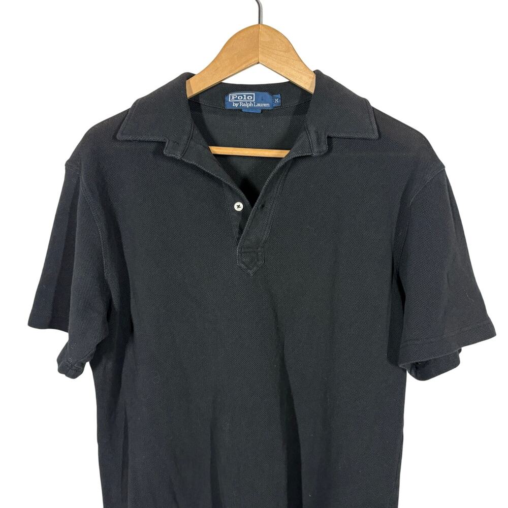 Vintage Polo Ralph Lauren Mesh Knit Polo Shirt Top Short Sleeve Black - M